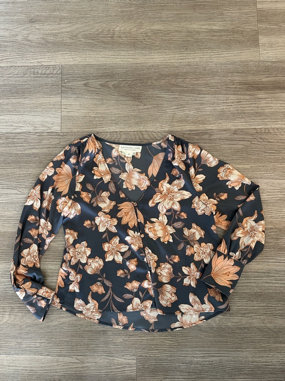 saltwater LUXE grey Floral V-Neck Blouse